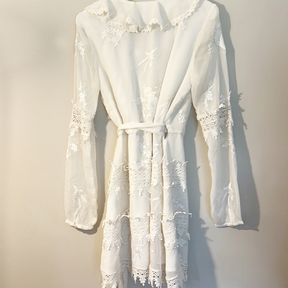 Tularosa x Revolve Pixie Ivory Lace Wrap mini cocktail wedding dress women sz M - Picture 5 of 8